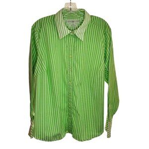 Tommy Hilfiger Women’s Green White Striped Button Down Shirt Size 18 Stretch